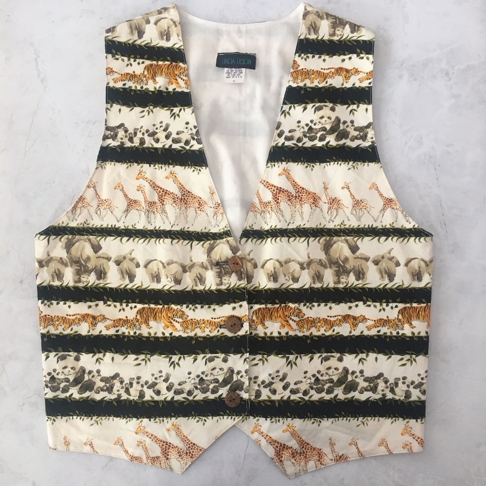 Vintage Animal Print Vest with Black and Cream
